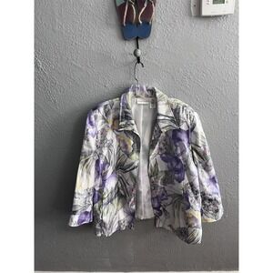 Alfred Dunner White Purple Blazer Womens Size 20 Lined Open Front